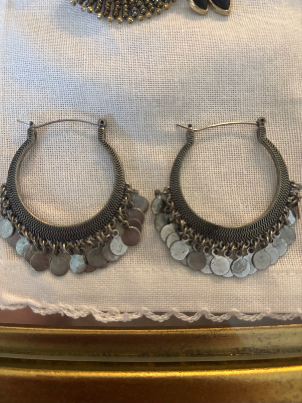 Cost Plus World Market Silver-Tone Hoop Earrings with Dangle Discs